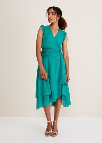 Phase Eight Cressinda Ruched Dress Peacock USA | 6394015-VA